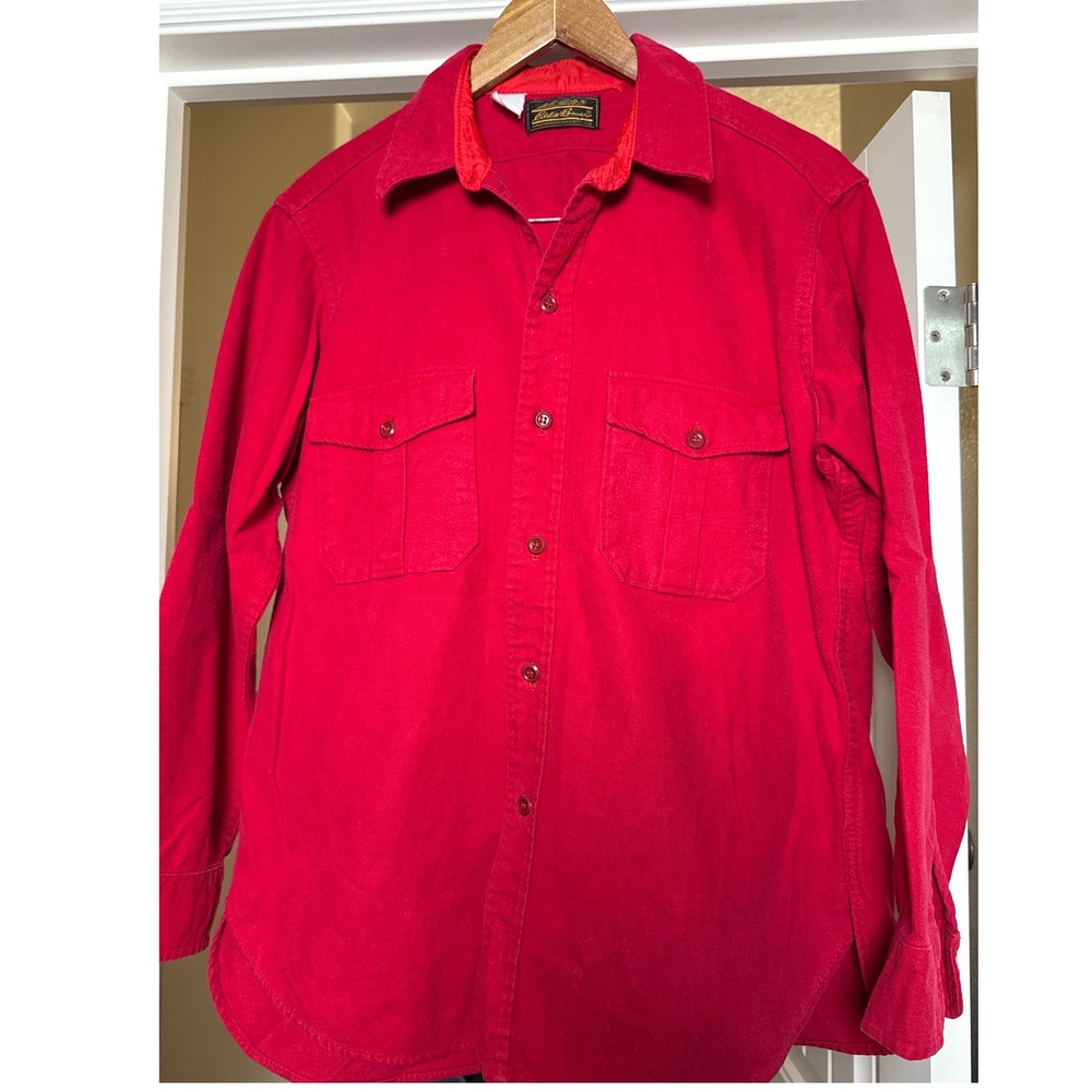 Vintage Eddie Bauer Expedition Outfitter Red Cotton Work Shirt Jacket Safari 90s